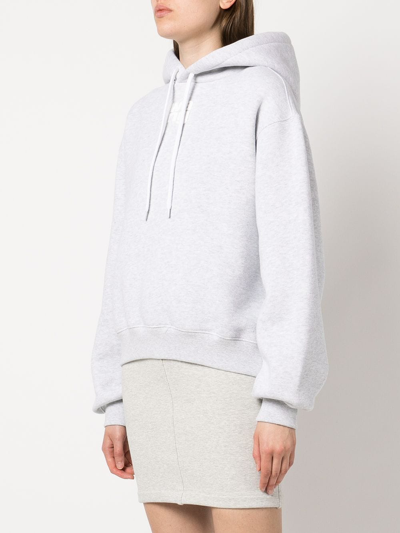 Shop Alexander Wang Rubberised Logo Cotton Hoodie In Grey