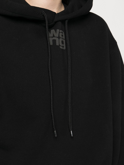 Shop Alexander Wang Rubberised Logo Cotton Hoodie In Black