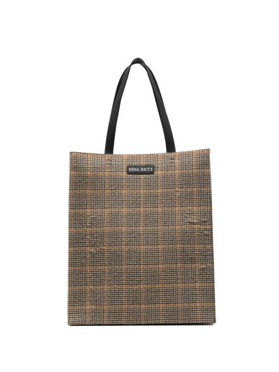 Shop Nina Ricci Large Houndstooth Check Wool Tote Bag In Neutrals
