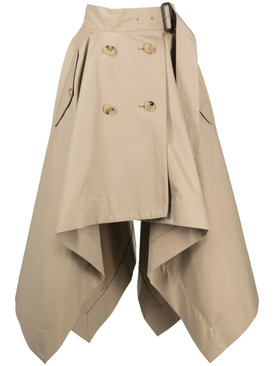 Shop Mackintosh Cecila Gabardine Cotton Skirt In Brown