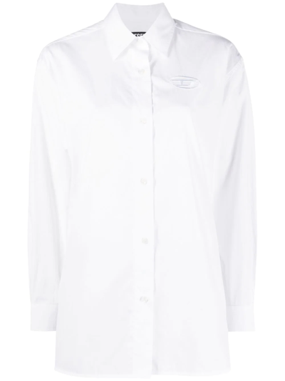 Shop Diesel C-bruce-b Logo-embroidered Shirt In White