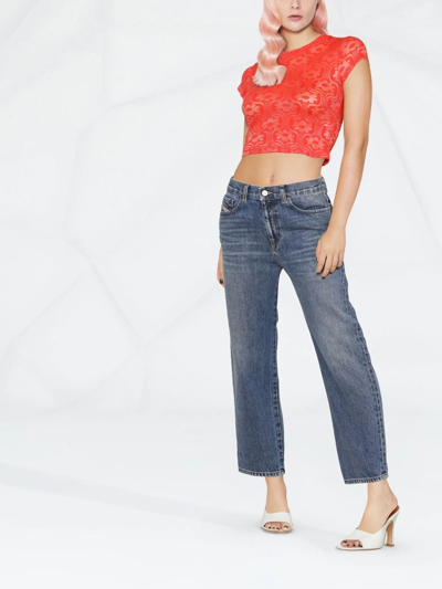 Diesel Cropped Wide Leg Trousers With Ripped Features In Blue