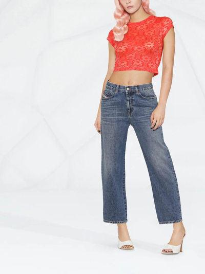 Diesel Cropped Wide Leg Trousers With Ripped Features In Blue