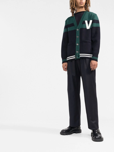 Shop Valentino V-logo Knitted Cardigan In Grün