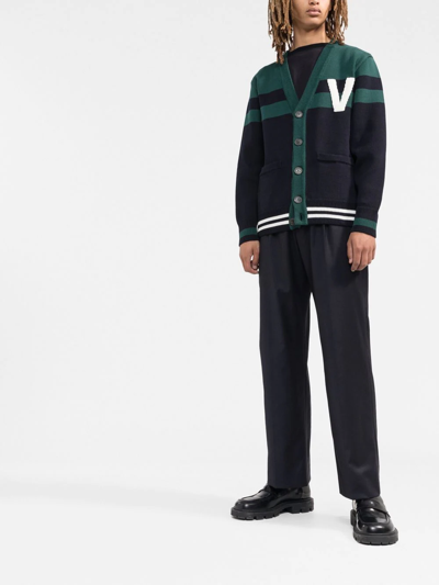 Valentino V-logo Knitted Cardigan In Grün