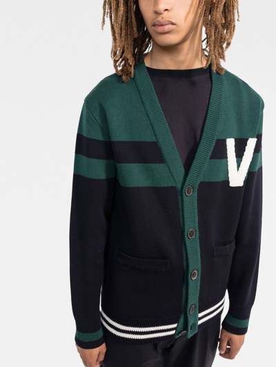 Shop Valentino V-logo Knitted Cardigan In Grün