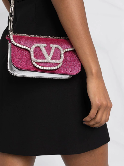 Shop Valentino Vlogo Sequinned Clutch Bag In Rosa