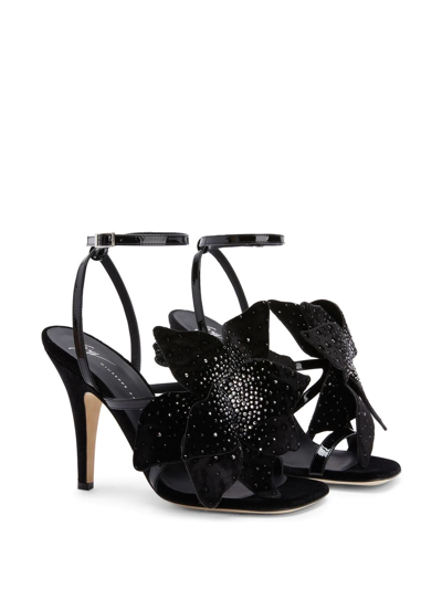 Shop Giuseppe Zanotti Florant Flower-motif Leather Sandals In Black