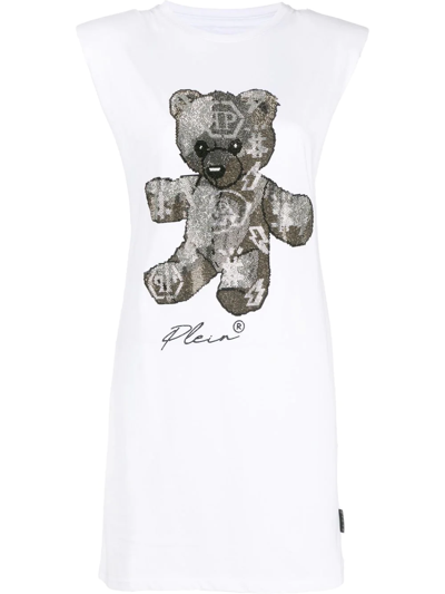 Shop Philipp Plein Crystal-embellished T-shirt Dress In Weiss