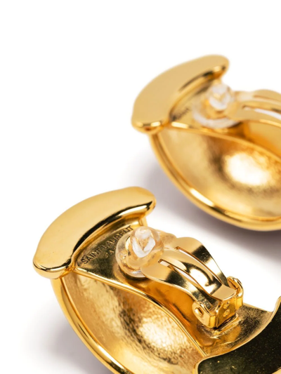 Shop Saint Laurent Engraved Hoop Earrings In Gold