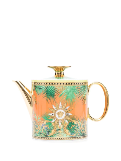 Shop Versace Mix-print Ceramic Teapot In Grün