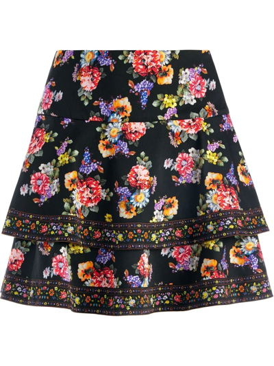 Shop Alice And Olivia Marvis Magnolia-print Mini Skirt In Schwarz