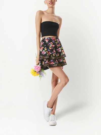 Shop Alice And Olivia Marvis Magnolia-print Mini Skirt In Schwarz