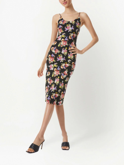 Shop Alice And Olivia Delora Magnolia-print Fitted Dress In Schwarz