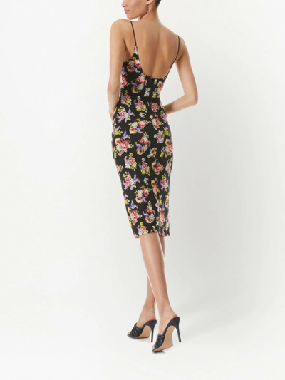Shop Alice And Olivia Delora Magnolia-print Fitted Dress In Schwarz