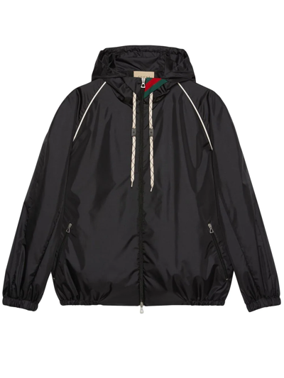 Shop Gucci Zip-up Hooded Jacket In Black