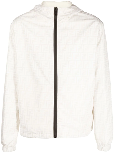 Shop Fendi Ff-logo Print Hooded Jacket In Nude