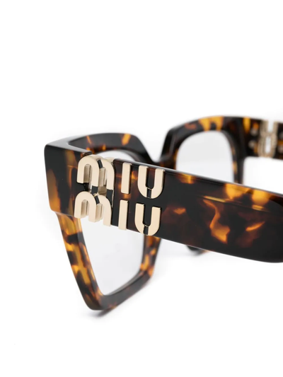 Miu Miu Tortoiseshell-effect Square Glasses In Braun