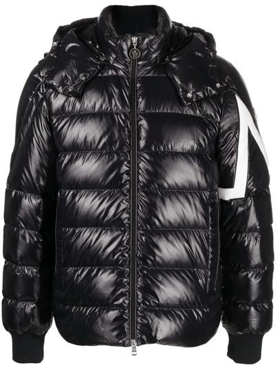 Shop Moncler Hooded Feather Down Jacket In Blau