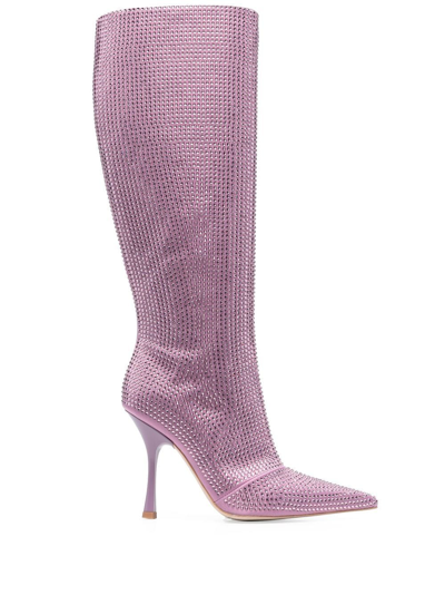 Shop Liu •jo Rhinestone-embellished 110mm Knee-high Boots In Violett