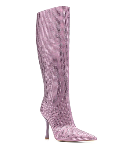 Shop Liu •jo Rhinestone-embellished 110mm Knee-high Boots In Violett