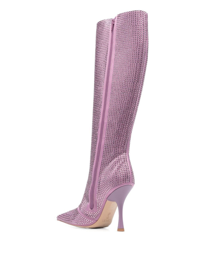 Shop Liu •jo Rhinestone-embellished 110mm Knee-high Boots In Violett