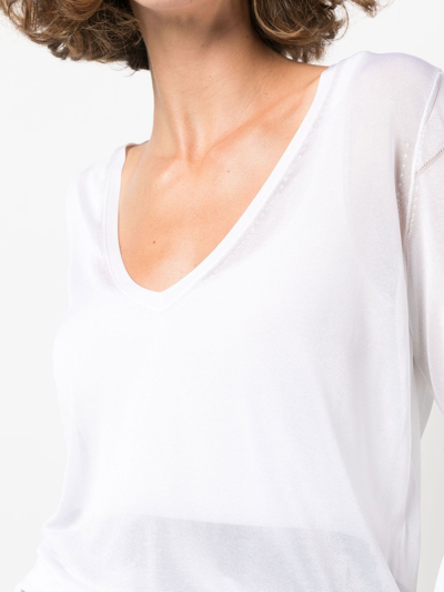 Shop Sapio V-neck Sheer Jumper In Weiss