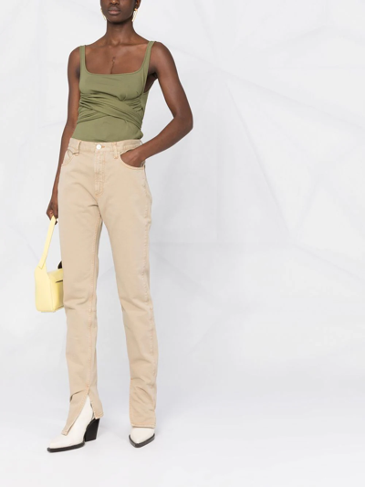 Shop Attico Slit-hem Straight-leg Jeans In Nude