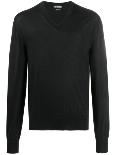 Shop Tom Ford V-neck Fine-knit Sweater In K09 Black
