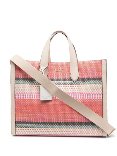 Kate Spade Manhattan Woven Striped Fabric Large Tote In Pink Multi