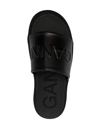 Shop Ganni Logo-embossed Slide Sandals In Schwarz