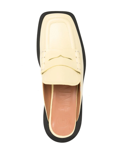 Shop Ganni Square-toe Backless Loafers In Gelb