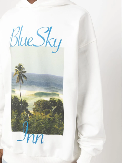 Shop Blue Sky Inn Beach-print Cotton Hoodie In Weiss