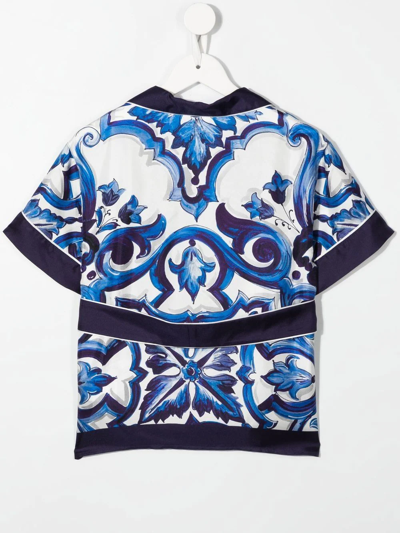 Shop Dolce & Gabbana Majolica-print Belted Shirt In Blau
