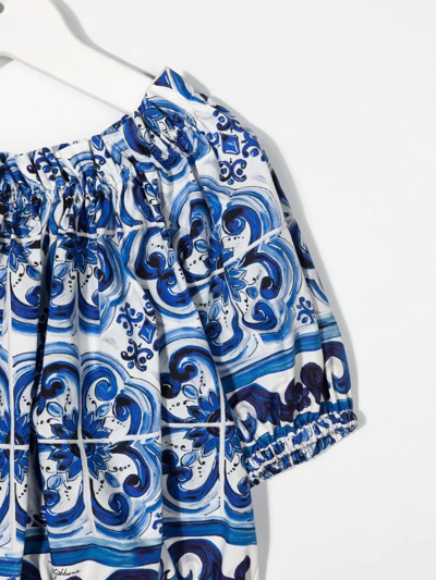 Shop Dolce & Gabbana Majolica-print Gathered Top In Blau