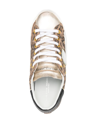 Shop Philippe Model Paris Side Logo-patch Detail Sneakers In Gold