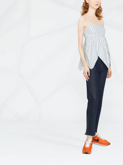 Ganni Stripe-print Spaghetti-strap Top In Weiss
