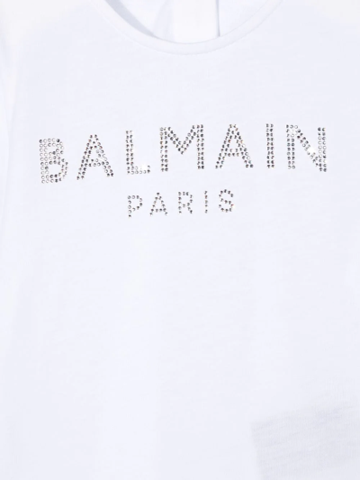 Shop Balmain Crystal-embellished Logo T-shirt In Weiss