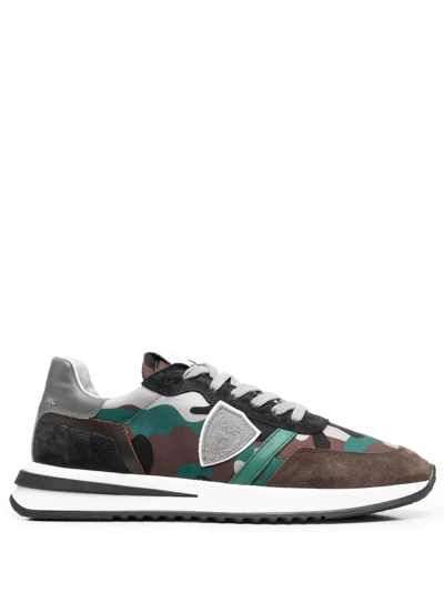 Shop Philippe Model Paris Camouflage-print Lace-up Sneakers In Braun