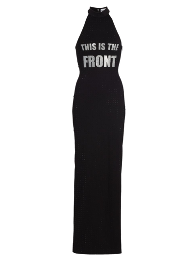 Shop Christian Cowan Women's Graphic Sleeveless Halter Maxi Dress In Black