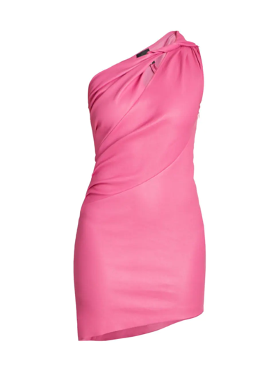 Shop Givenchy Women's Leather One-shoulder Minidress In Fuchsia