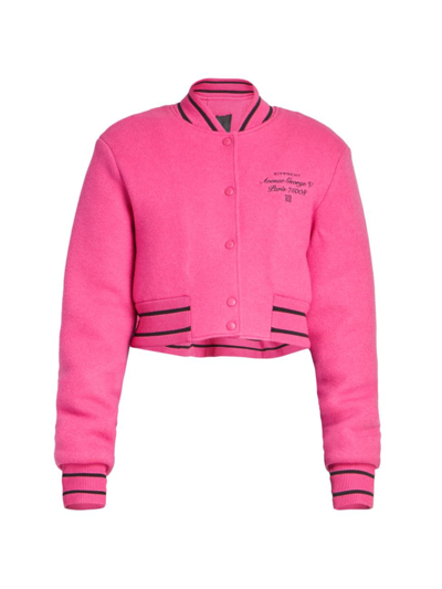 Shop Givenchy Women's Wool Cropped Varsity Bomber Jacket In Pink Black