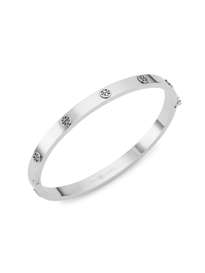 Shop Tory Burch Women's Miller Stainless Steel Logo Bangle In Silver