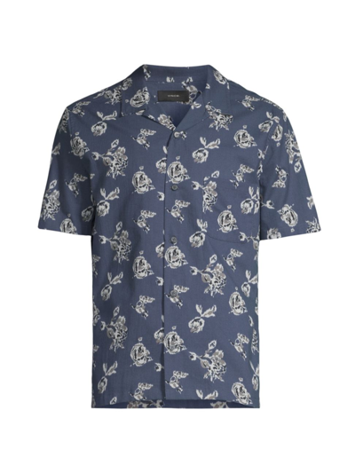 Shop Vince Men's Ikat Floral Print Cabana Shirt In Hematite