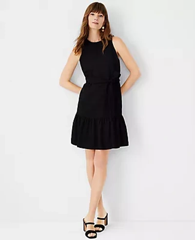 Shop Ann Taylor Petite Stripe Belted Flounce Shift Dress In Black