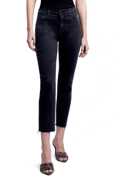 Shop L Agence High Waist Raw Hem Slim Crop Jeans In Washed Black
