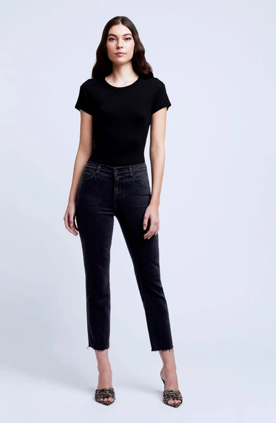Shop L Agence High Waist Raw Hem Slim Crop Jeans In Washed Black