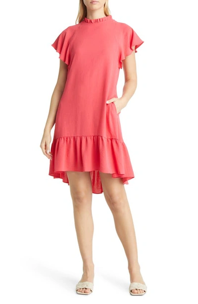 Shop Julia Jordan Flutter Sleeve Ruffle Hem Dress In Coral