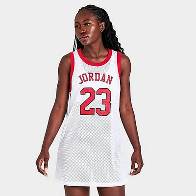 Nike Jordan Heritage Mesh Jersey Dress In White/gym Red/black