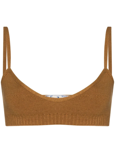 Shop Off-white Fine-knit Strappy Bralette In 6200 Camel No Color